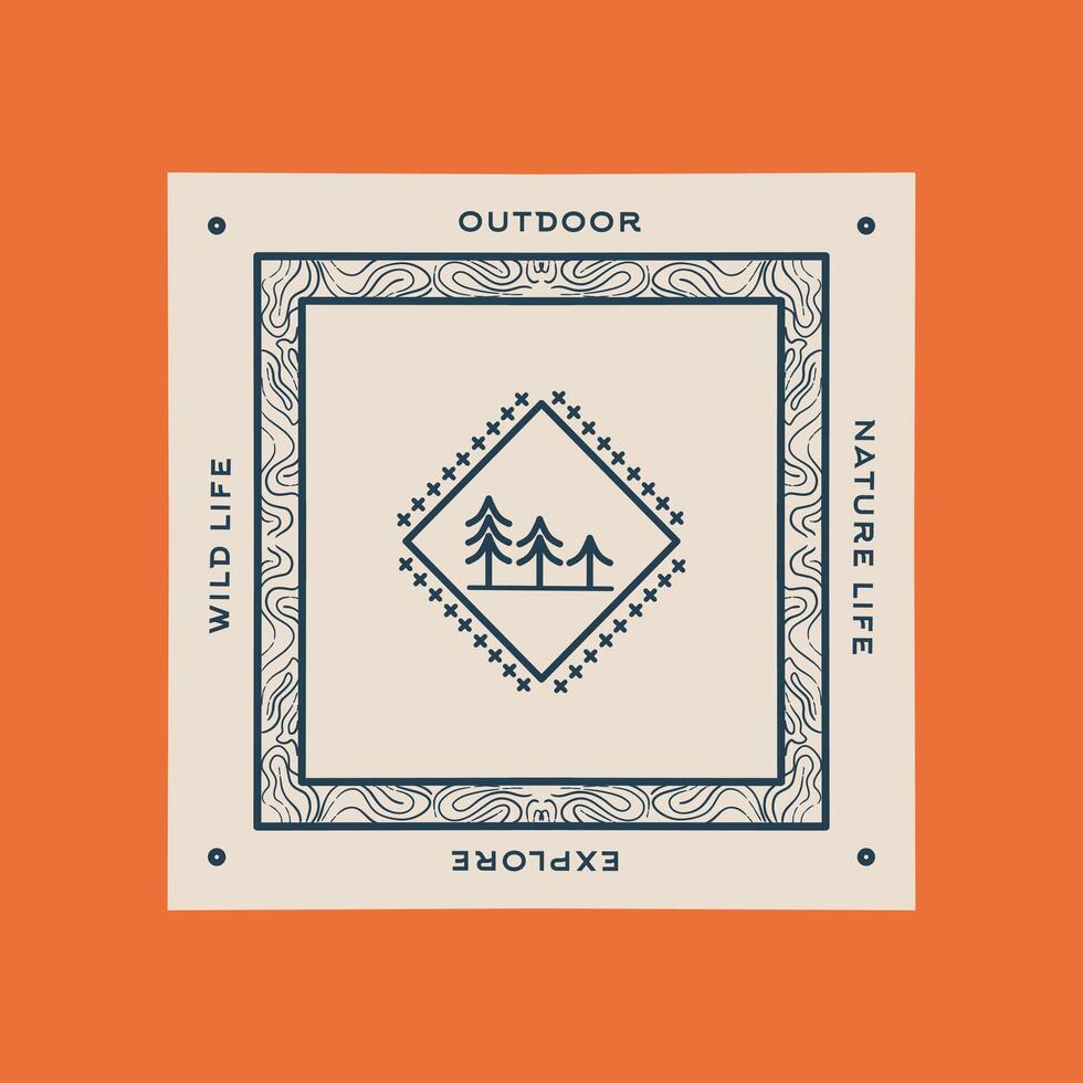 Outdoor Adventure Nature Badge with Forest Theme Perfect for Bandana Design, etc vector