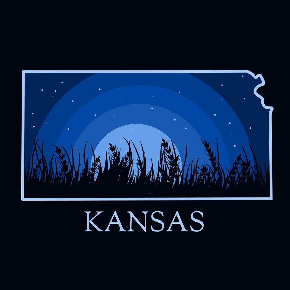 Kansas Wheat State Illustration with Night Scenery Perfect for Print, Apparel, etc vector