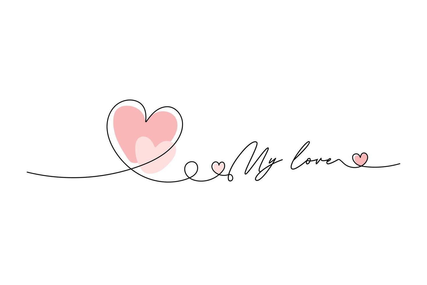 My love. Line drawing, one solid line text and heart. for greeting card design vector
