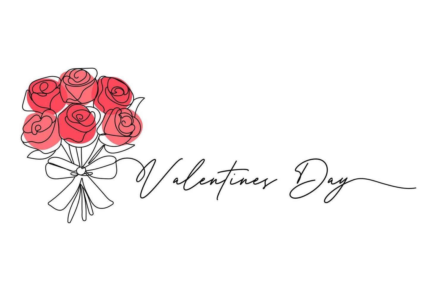 Valentines Day. Line drawing, one solid line bouquet of roses. for greeting card design vector