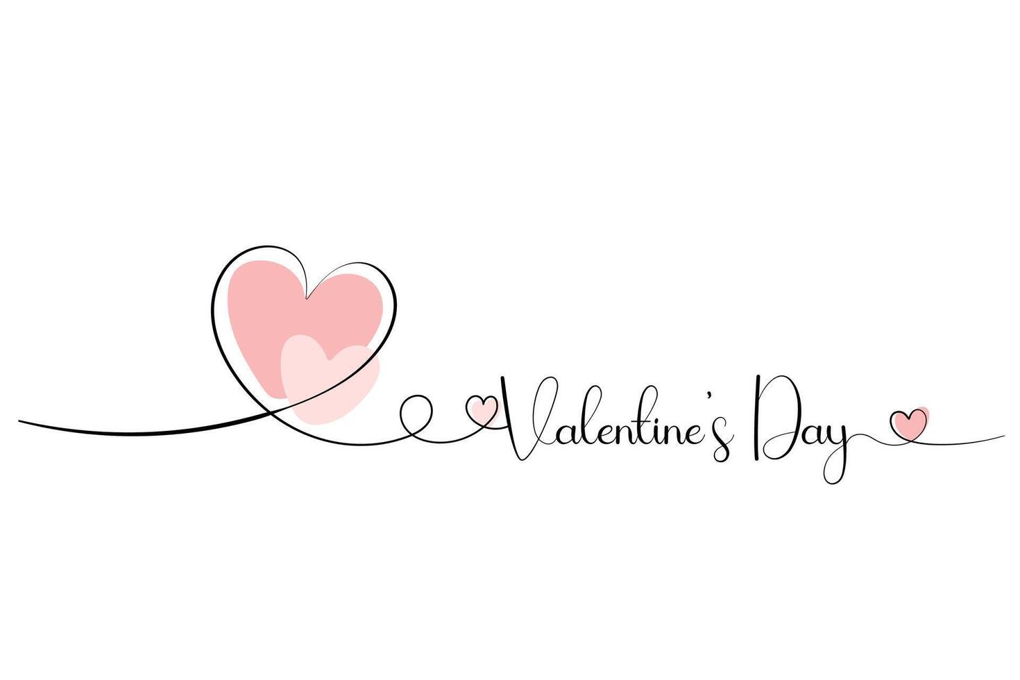 Valentines Day. Line drawing, one solid line heart and playful text font. for greeting card design vector