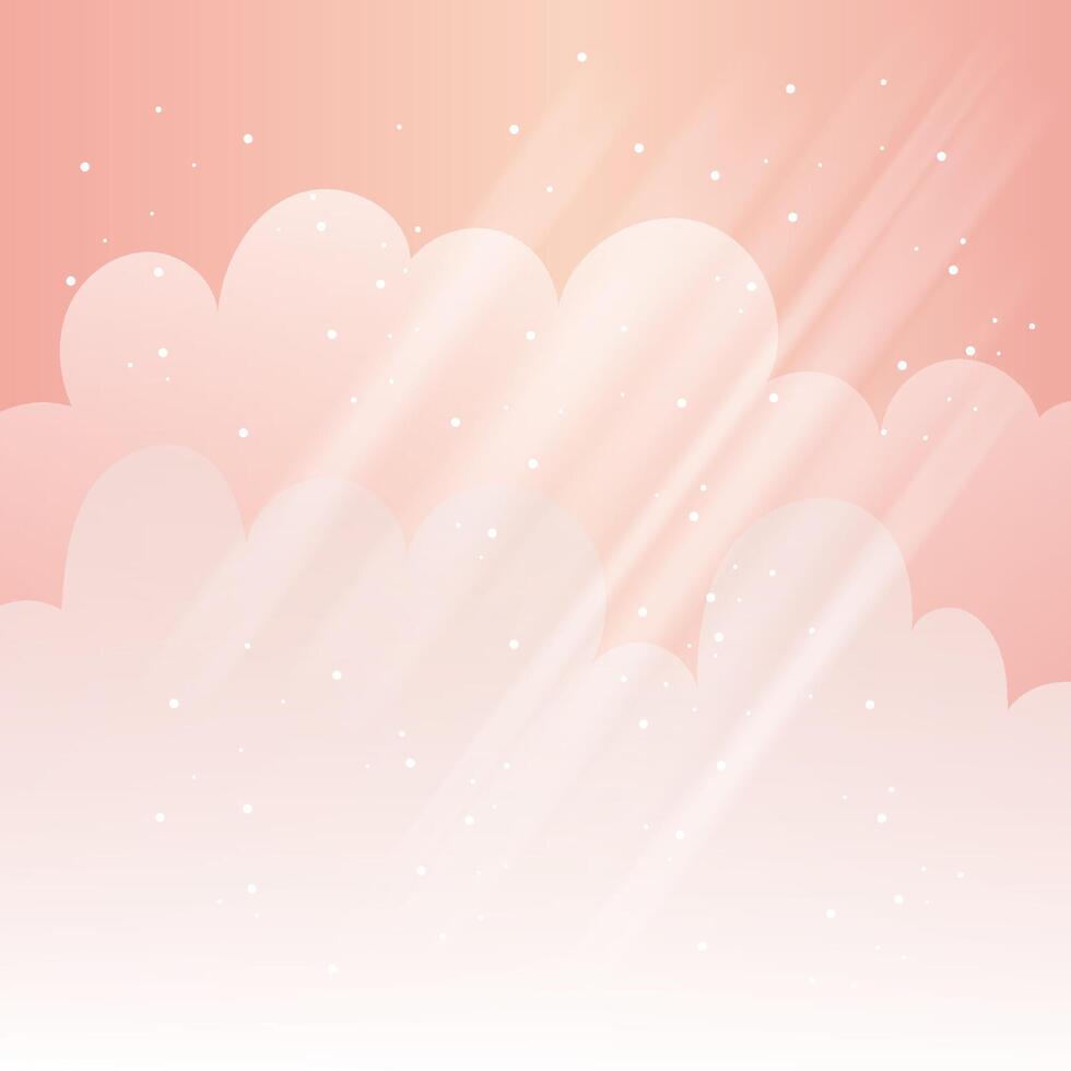 Pink beige Background clouds, sky with sun rays, valentines day, spring holidays. vector