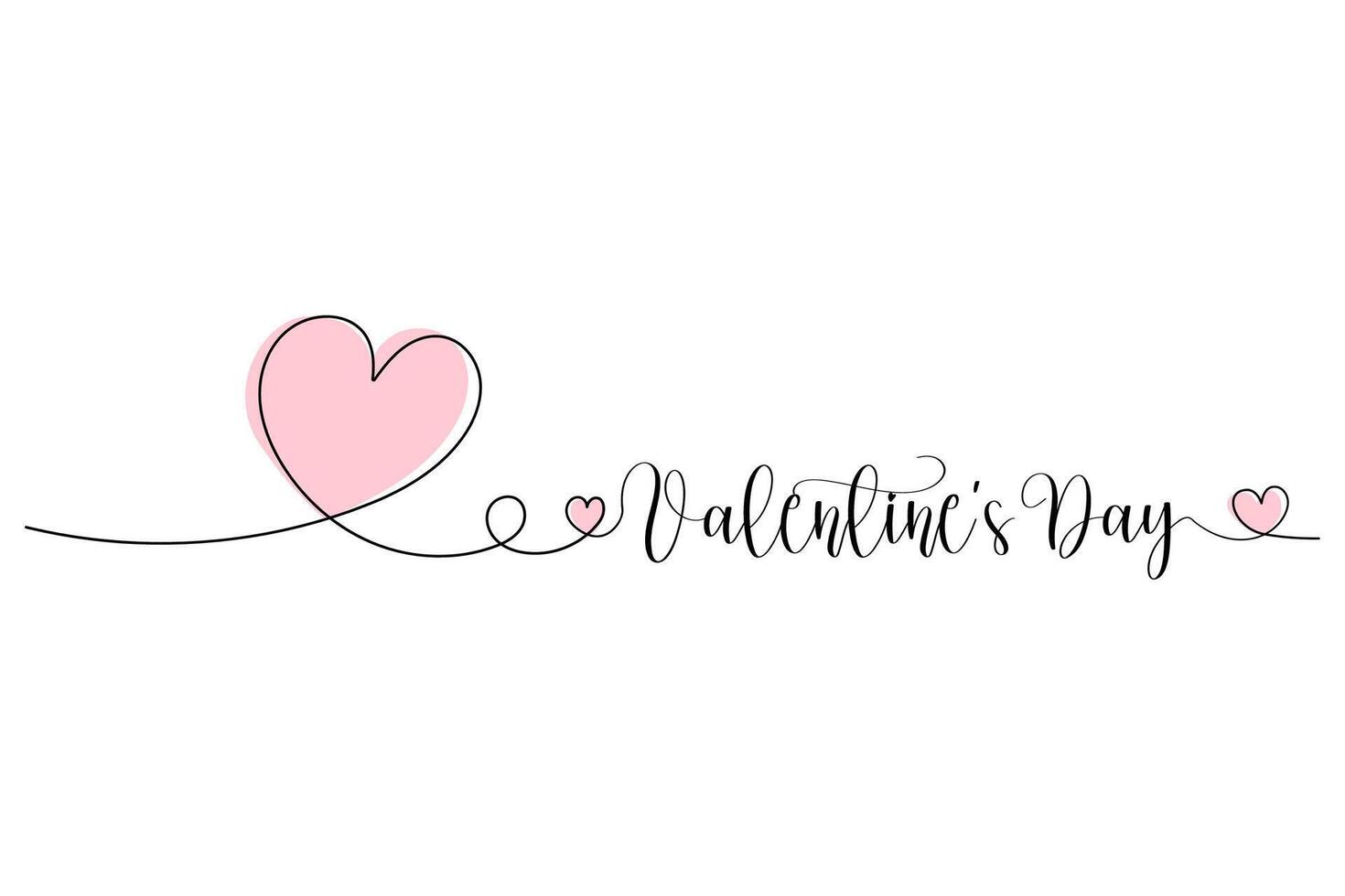 Valentines Day. Line drawing, one solid line heart and text. for greeting card design vector