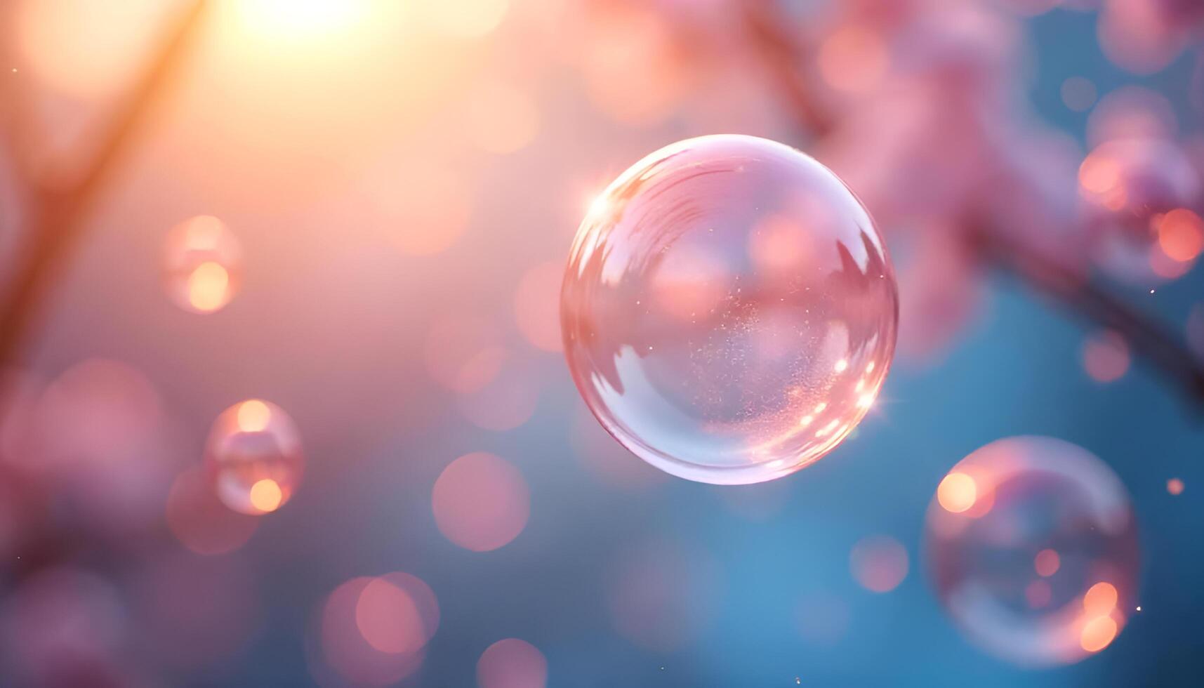 a bubble floating in the air with a pink background photo