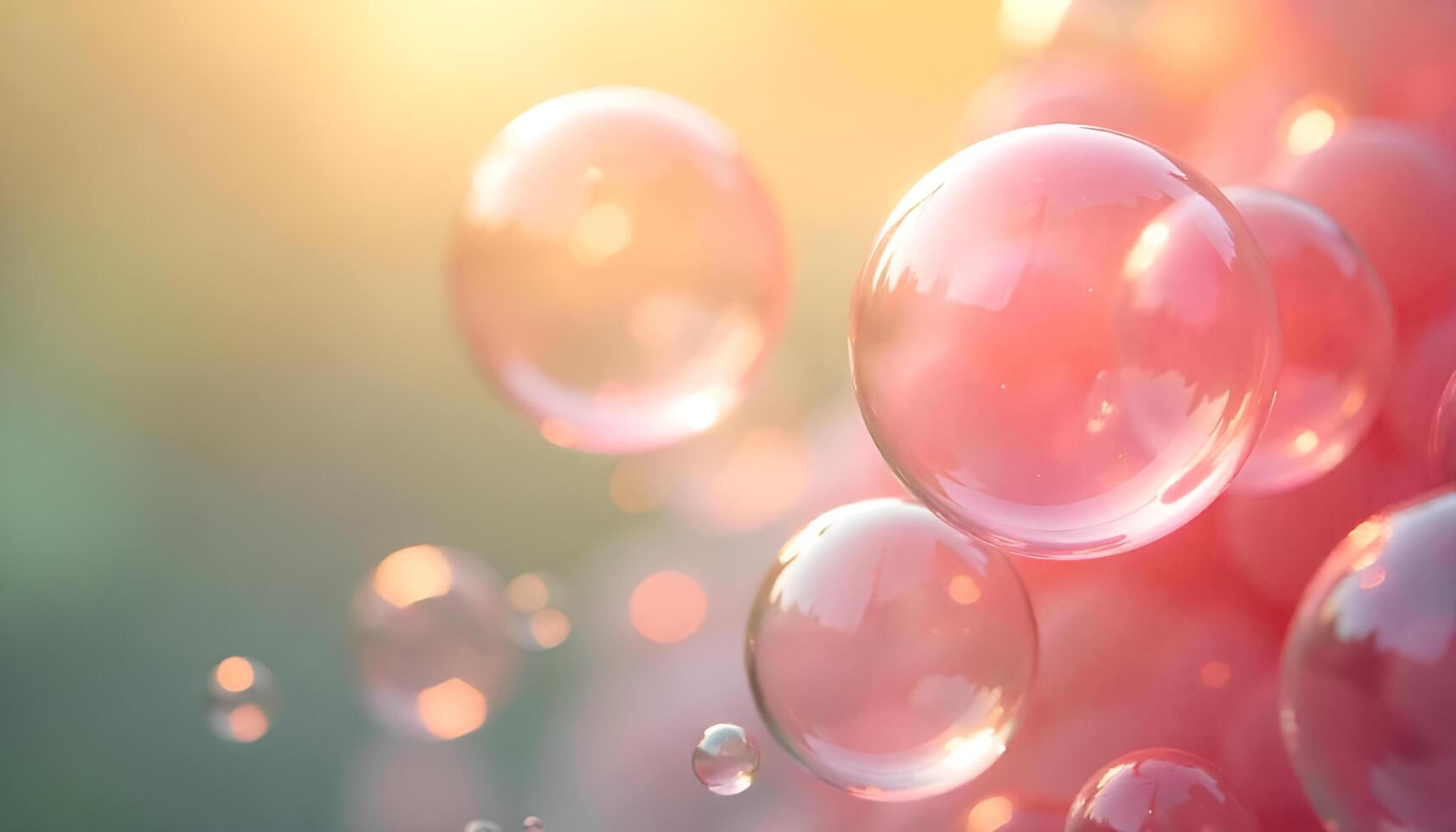 bubbles of pink soap bubbles floating in the air photo