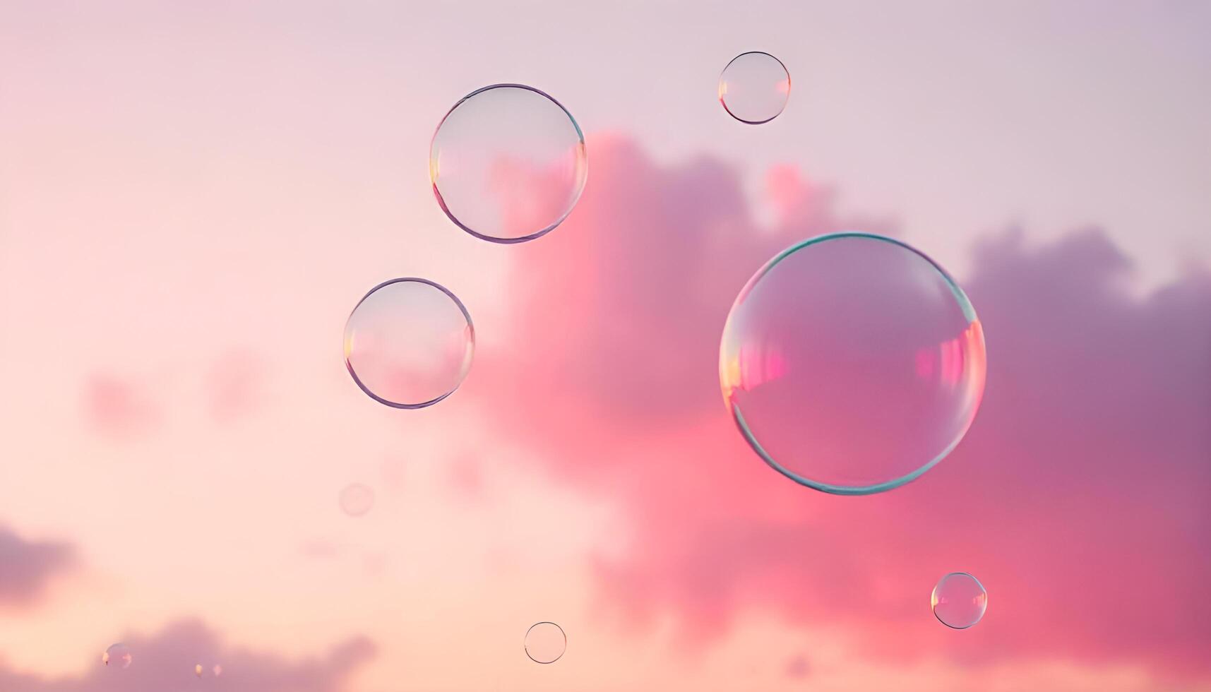 bubbles in the sky with pink clouds photo