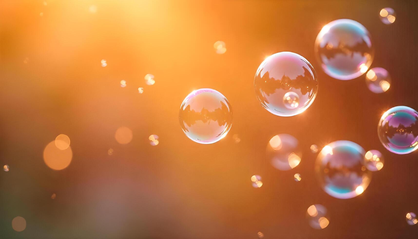 soap bubbles floating in the air with sunlight photo