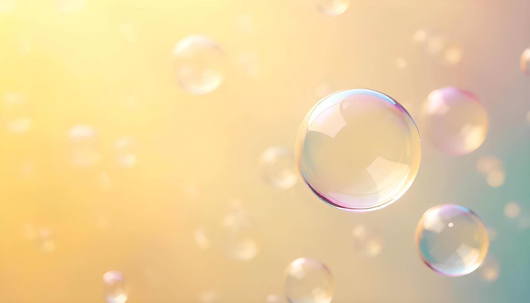 soap bubbles floating in the air on a yellow background photo
