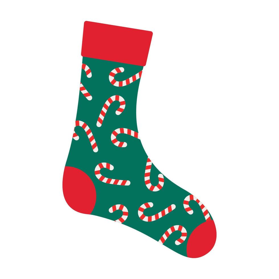 Christmas stockings filled with candy canes and festive patterns. vector
