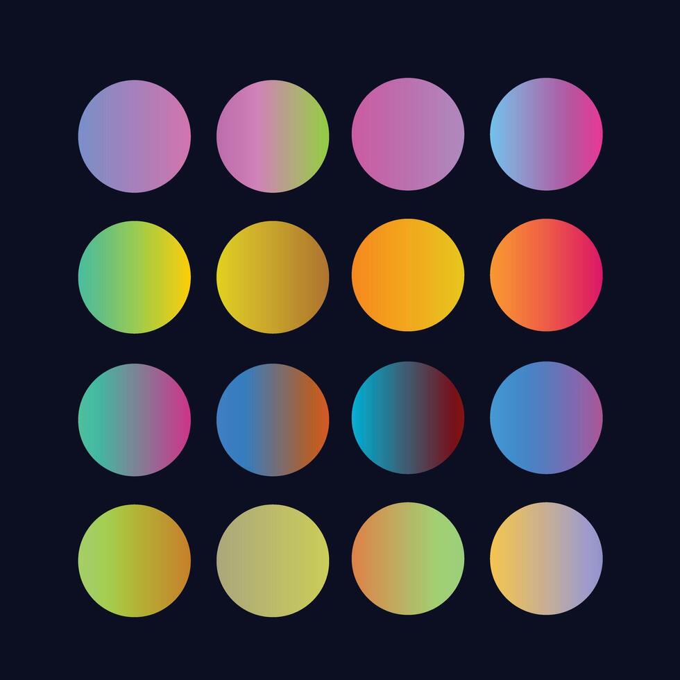 Circle Shape gradient Color Paletter. Minimalist multicolor circles, vibrant colors and modern gradients with black background vector