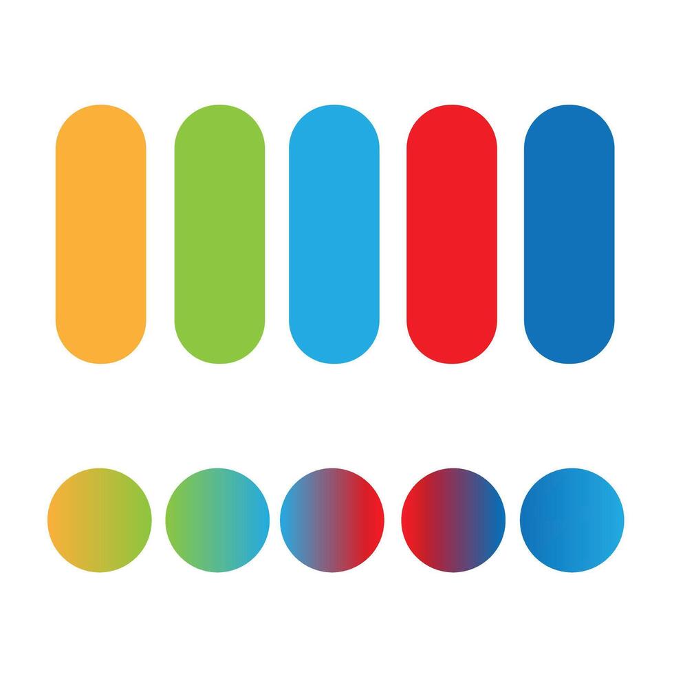 Rounded holographic gradient sphere. Multicolor green purple yellow orange pink cyan fluid circle gradients, colorful soft round buttons or vivid color spheres flat set. vector