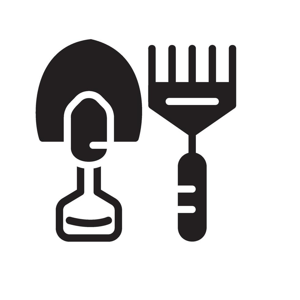 shovel and rake Glyph Icon White Background vector