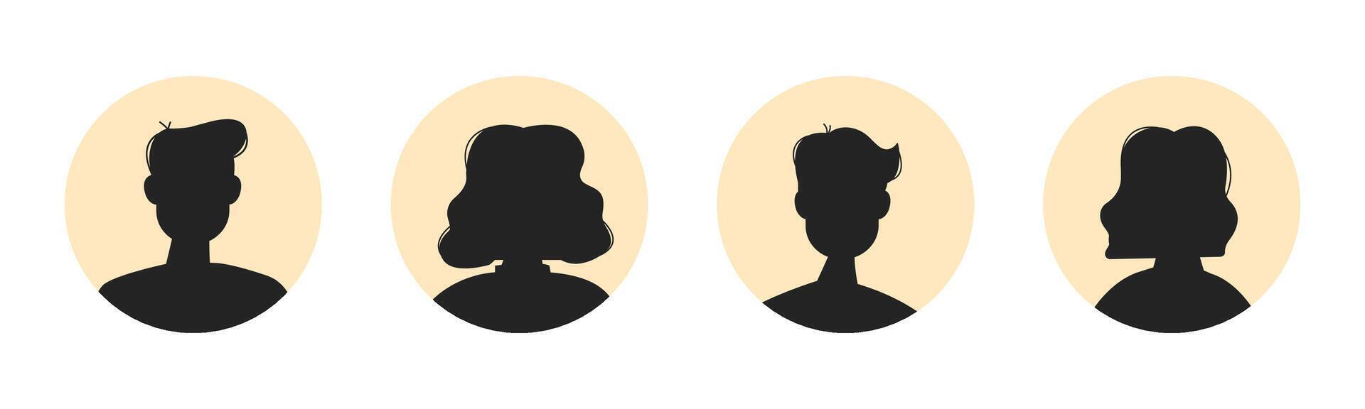 Set of male and female portraits, silhouettes, profile avatars in a circle. vector