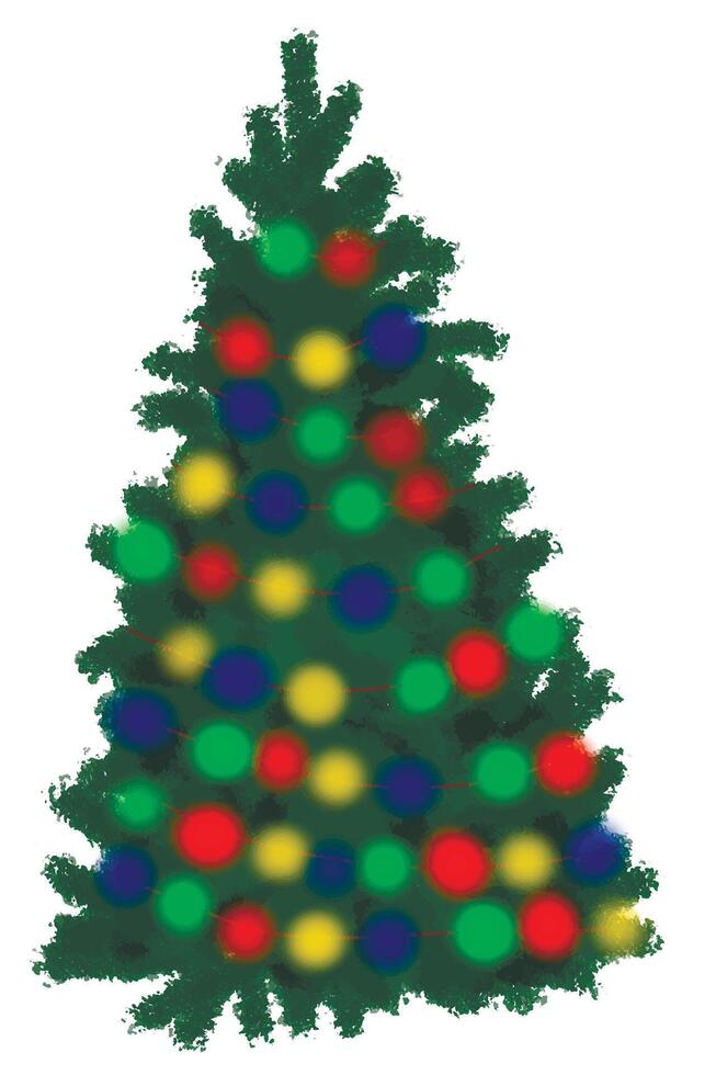 Flat cartoon illustration of Christmas tree with colorful garland. Cute decoration for Christmas hand drawn style isolated on white background. vector