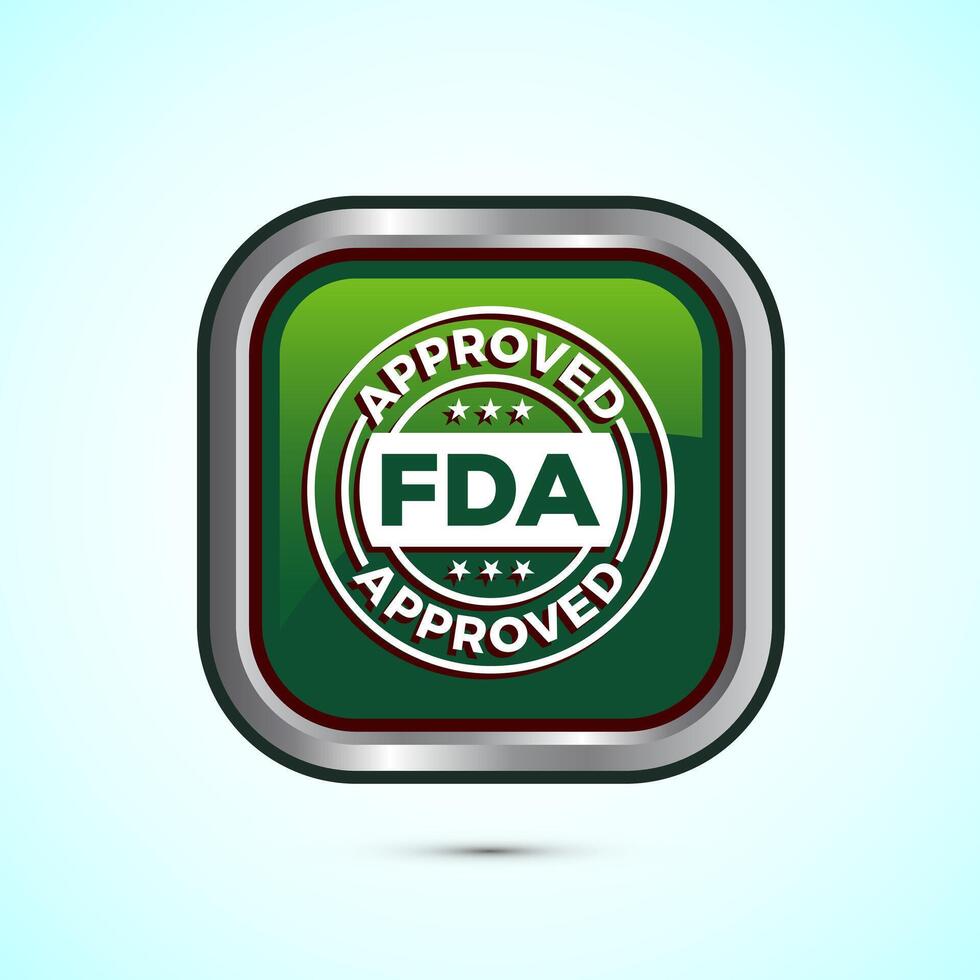 FDA approved icon, Food and Drug administration icon label, Green Color Square Button Design vector