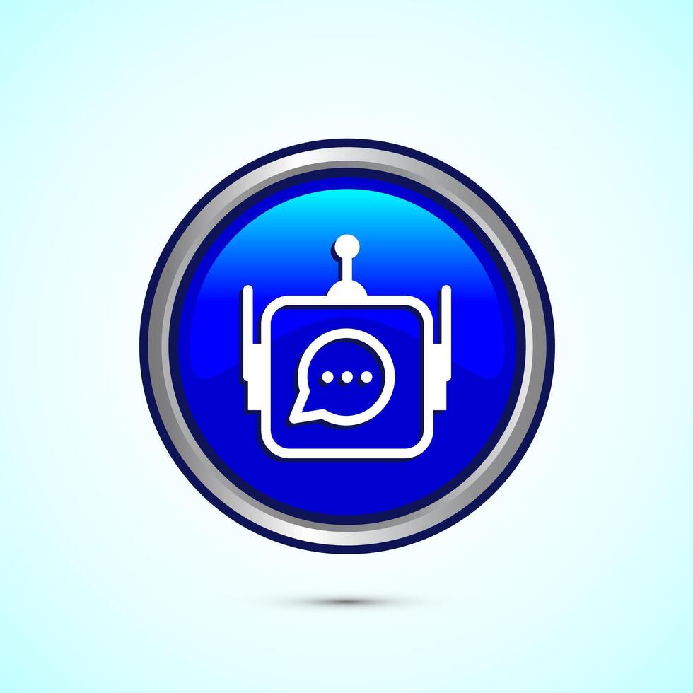 Chatbot icon design illustration, Chat conversation icon, Online support service bot sign, Blue Color Round Button Design vector
