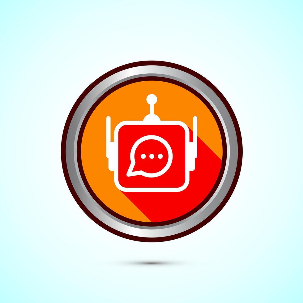 Chatbot icon design illustration, Chat conversation icon, Online support service bot sign, Orange Shadow Button Design vector