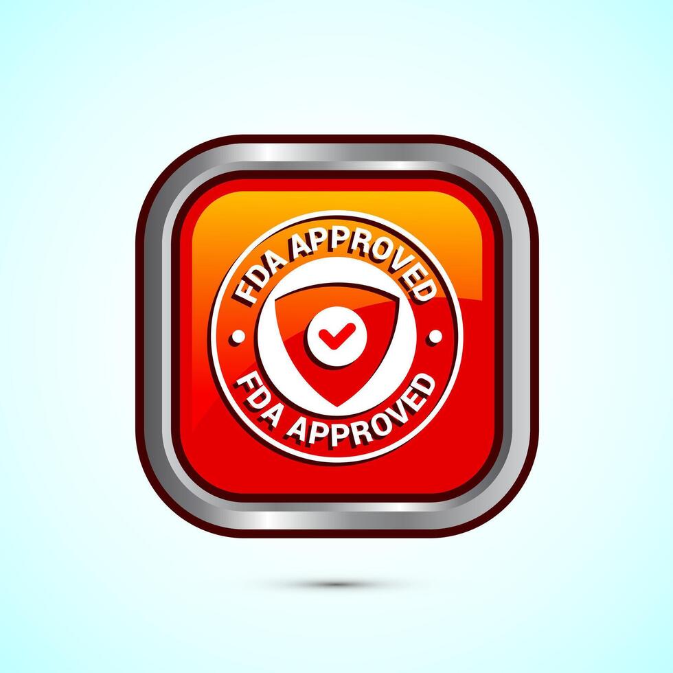 FDA approved icon, Food and Drug administration icon label, Orange Color Square Button Design vector