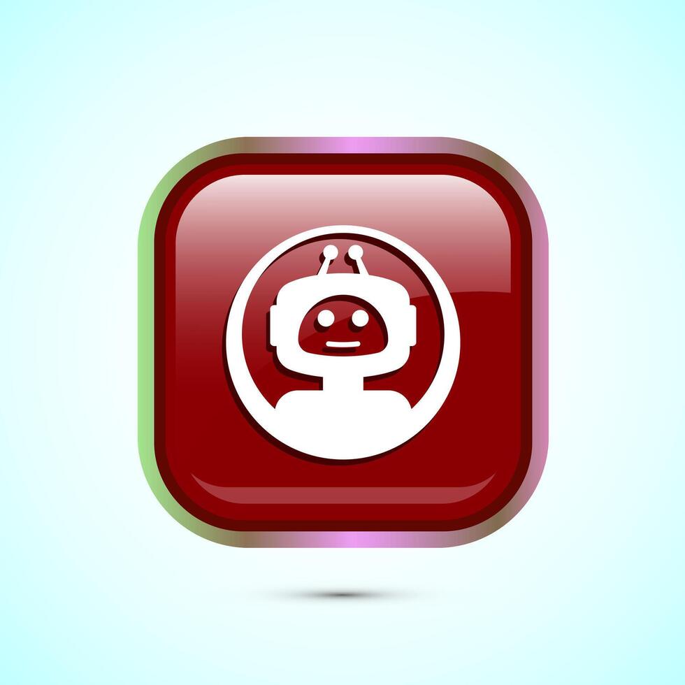 Chatbot icon design illustration, Chat conversation icon, Online support service bot sign, Red Color Square Button Design vector