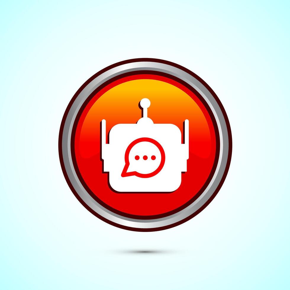 Chatbot icon design illustration, Chat conversation icon, Online support service bot sign, Orange Color Round Button Design vector