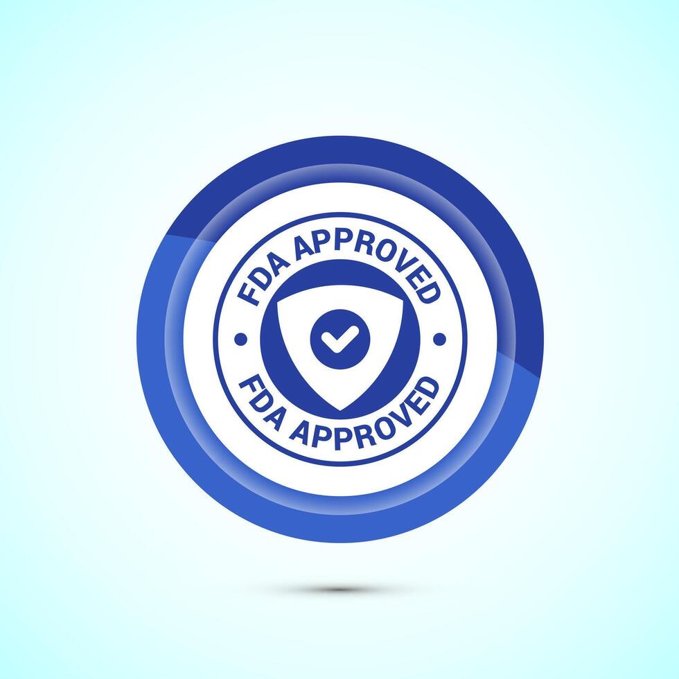 FDA approved icon, Food and Drug administration icon label, Blue Color Button Design vector