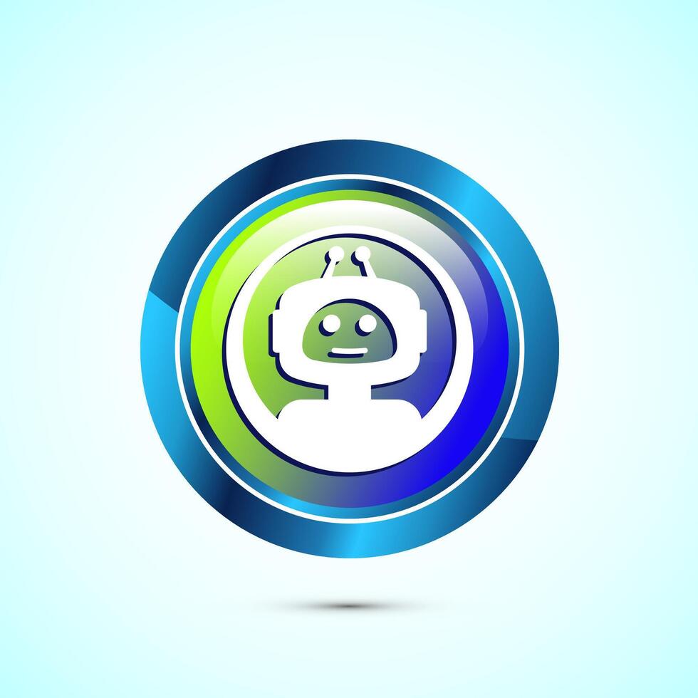Chatbot icon design illustration, Chat conversation icon, Online support service bot sign, Glossy Round Button Design vector