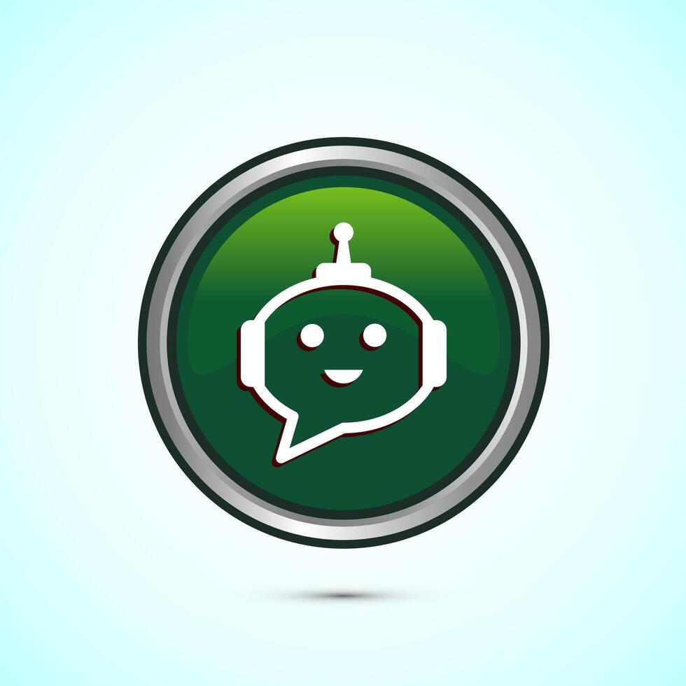 Chatbot icon design illustration, Chat conversation icon, Online support service bot sign, Green Color Round Button Design vector