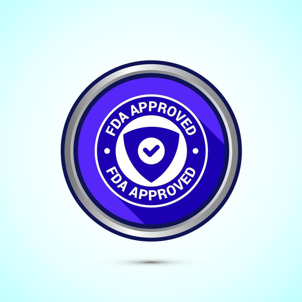 FDA approved icon, Food and Drug administration icon label, Blue Shadow Button Design vector