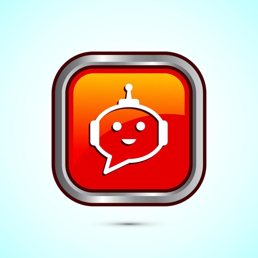 Chatbot icon design illustration, Chat conversation icon, Online support service bot sign, Orange Color Square Button Design vector