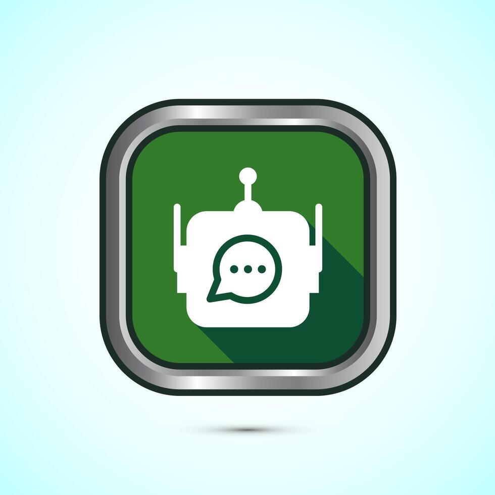 Chatbot icon design illustration, Chat conversation icon, Online support service bot sign, Green Shadow Button Design vector