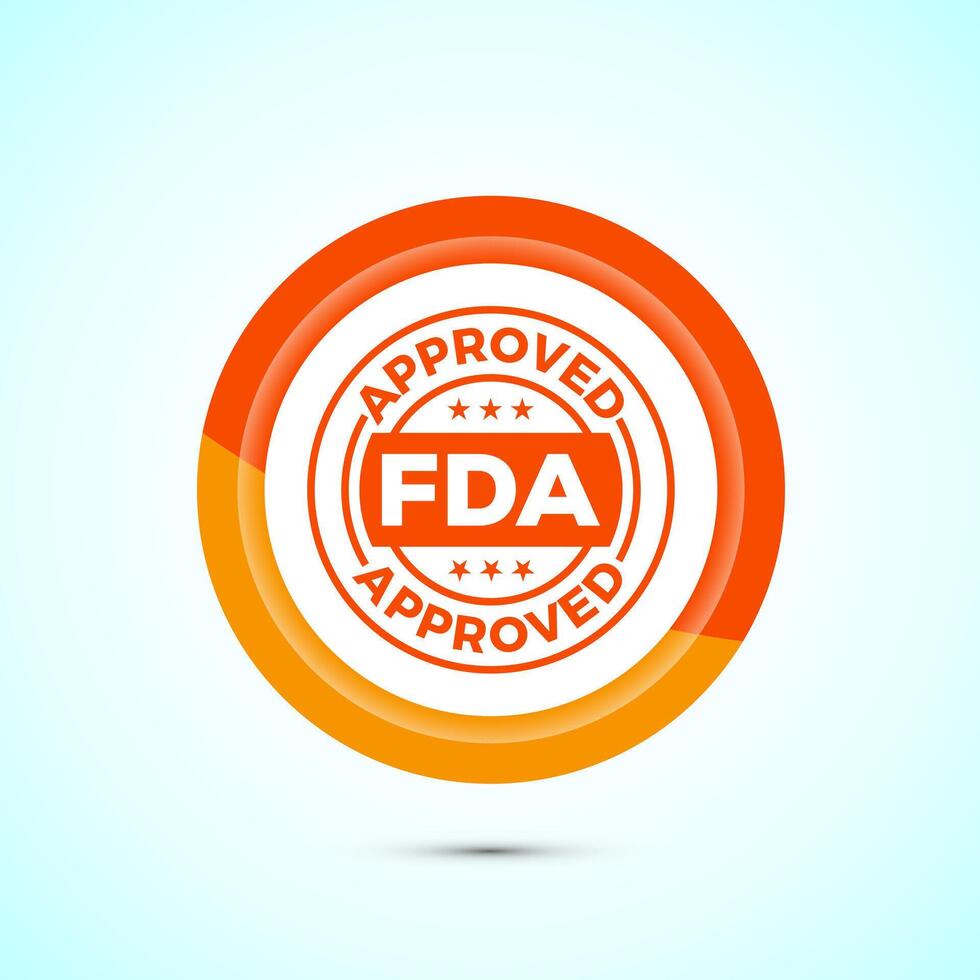 FDA approved icon, Food and Drug administration icon label, Orange Color Button Design vector