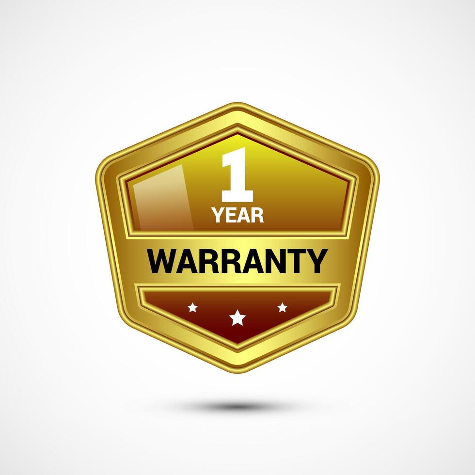 Advertising 1 year warranty golden emblem, for label, icon, logo, badge, symbol, button vector