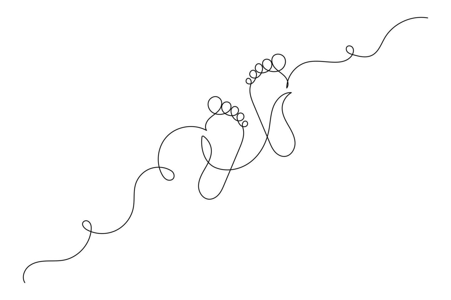 Foot sole continuous one line drawing of footprint isolated outline flat design vector