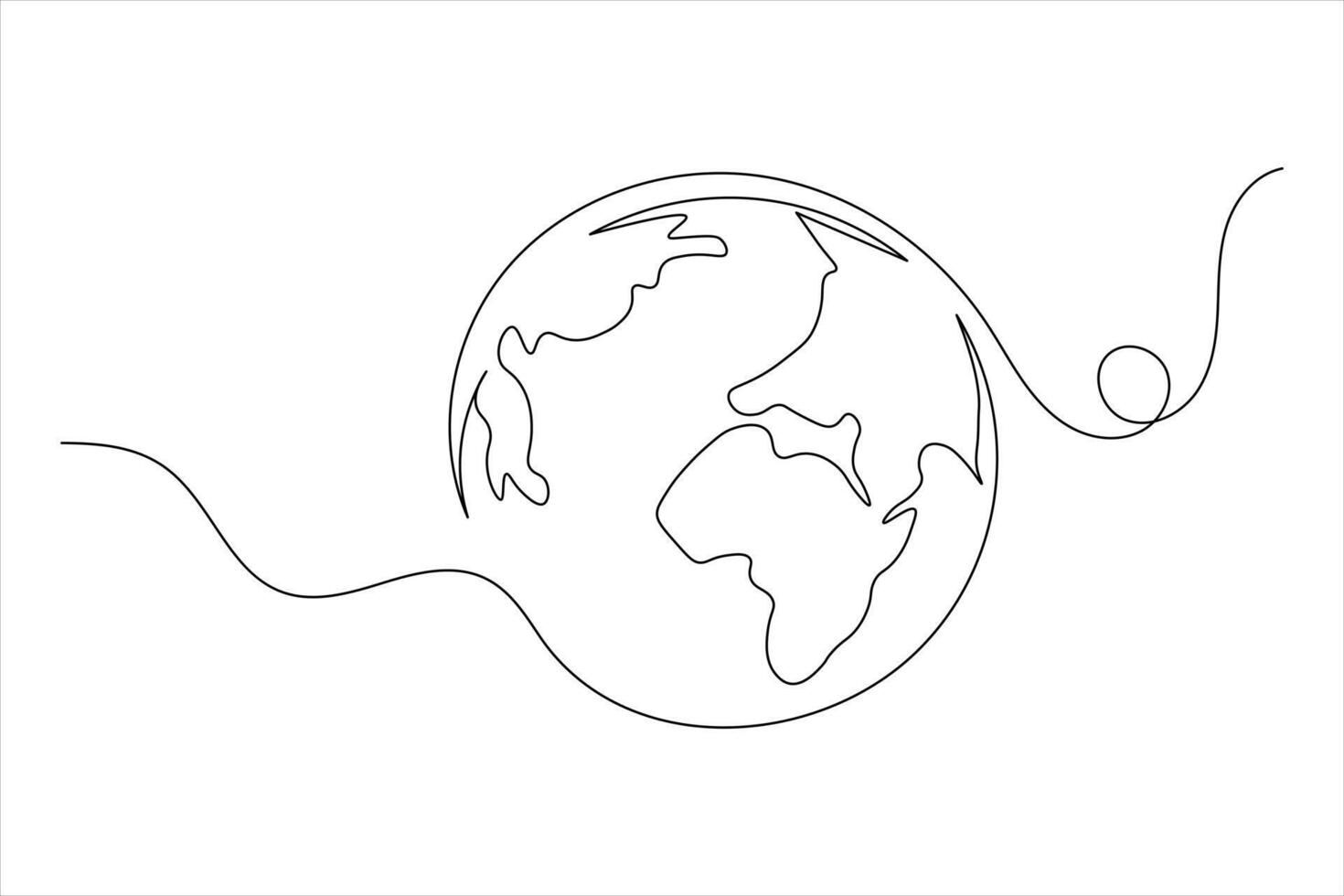 Earth globe continuous one line drawing of isolated outline flat design vector