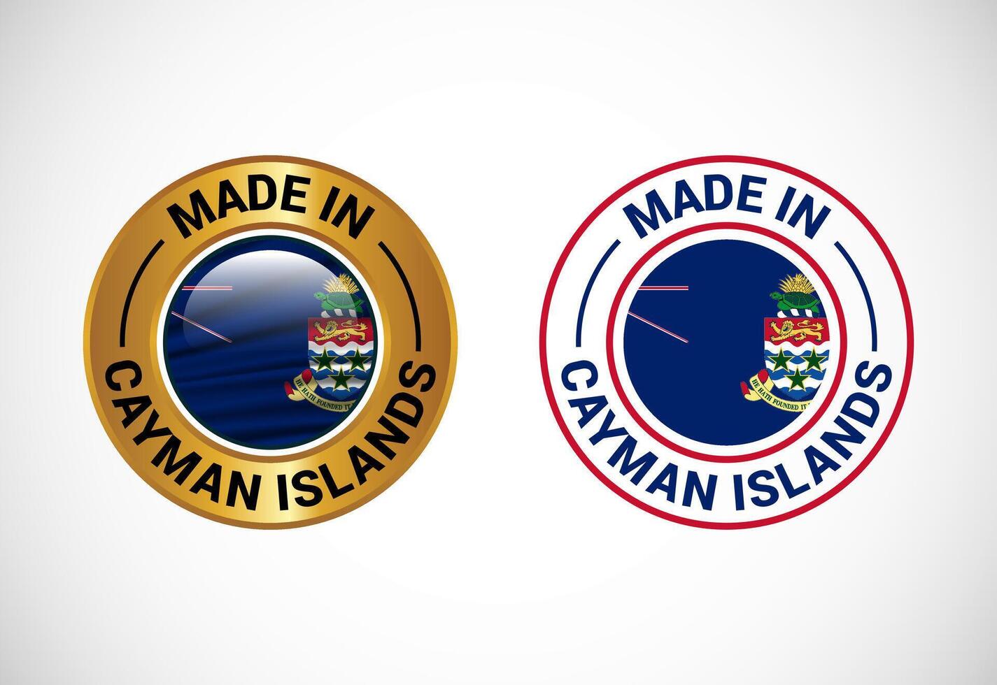 Made in Cayman Islands label icon with flag. Icon set for business, badge, seal, sticker, logo, and symbol vector