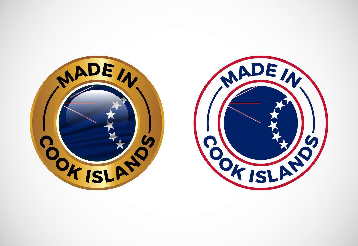 Made in Cook Islands label icon with flag. Icon set for business, badge, seal, sticker, logo, and symbol vector