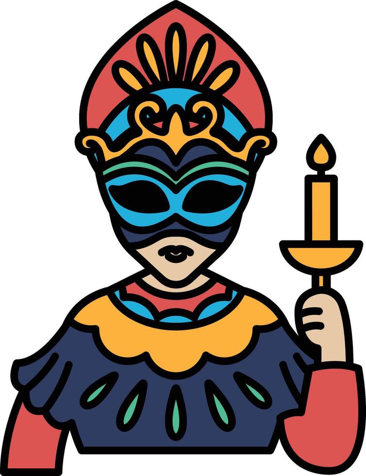 A colorful mask with a candle in its hand vector