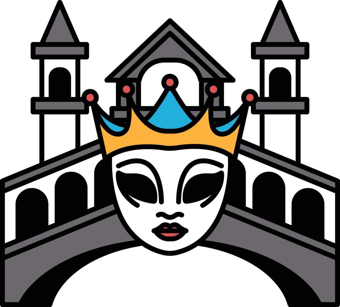 A cartoonish drawing of a mask with a crown on top vector