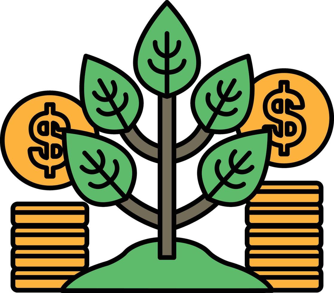 A tree with a bunch of coins and dollar bills on the ground vector