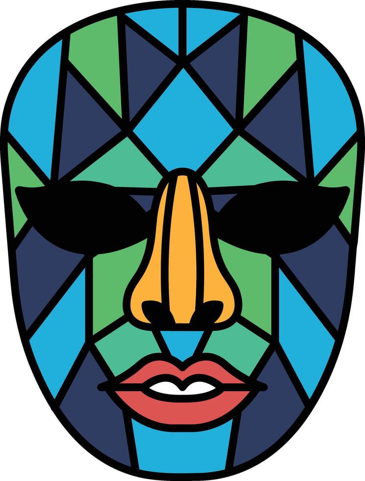 A colorful mask with a blue nose and green eyes vector