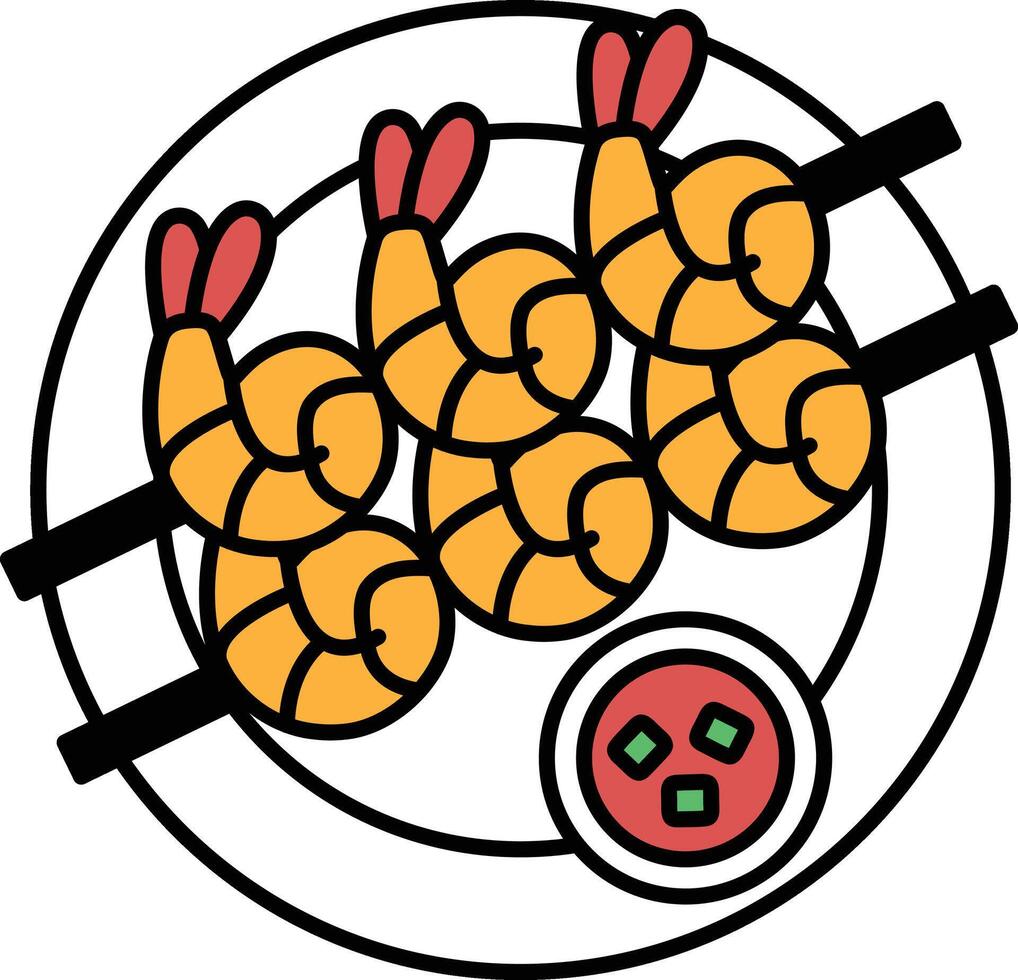 A plate of shrimp with sauce on the side vector