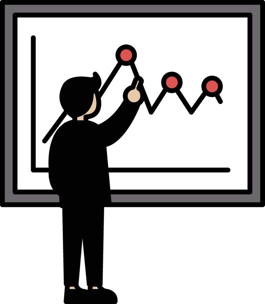 A man is pointing at a graph on a white board vector
