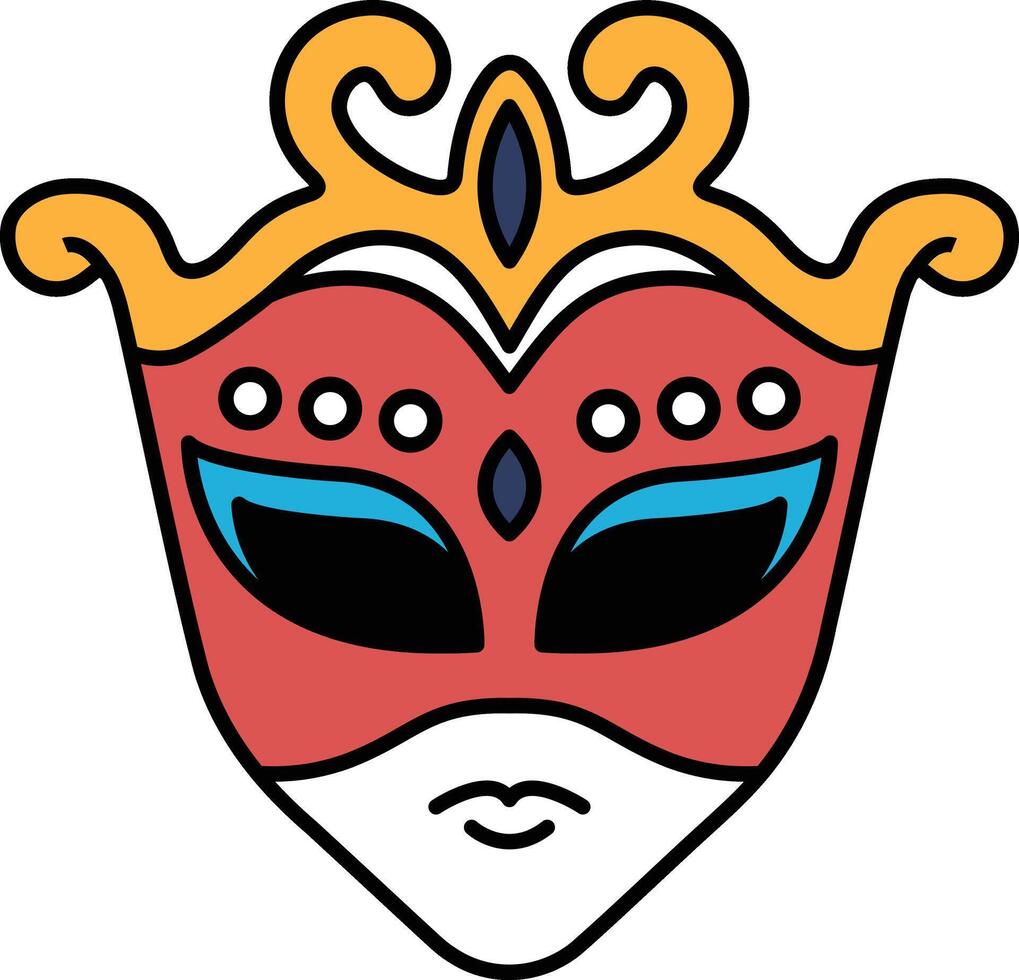 A red and yellow mask with a gold crown on top vector