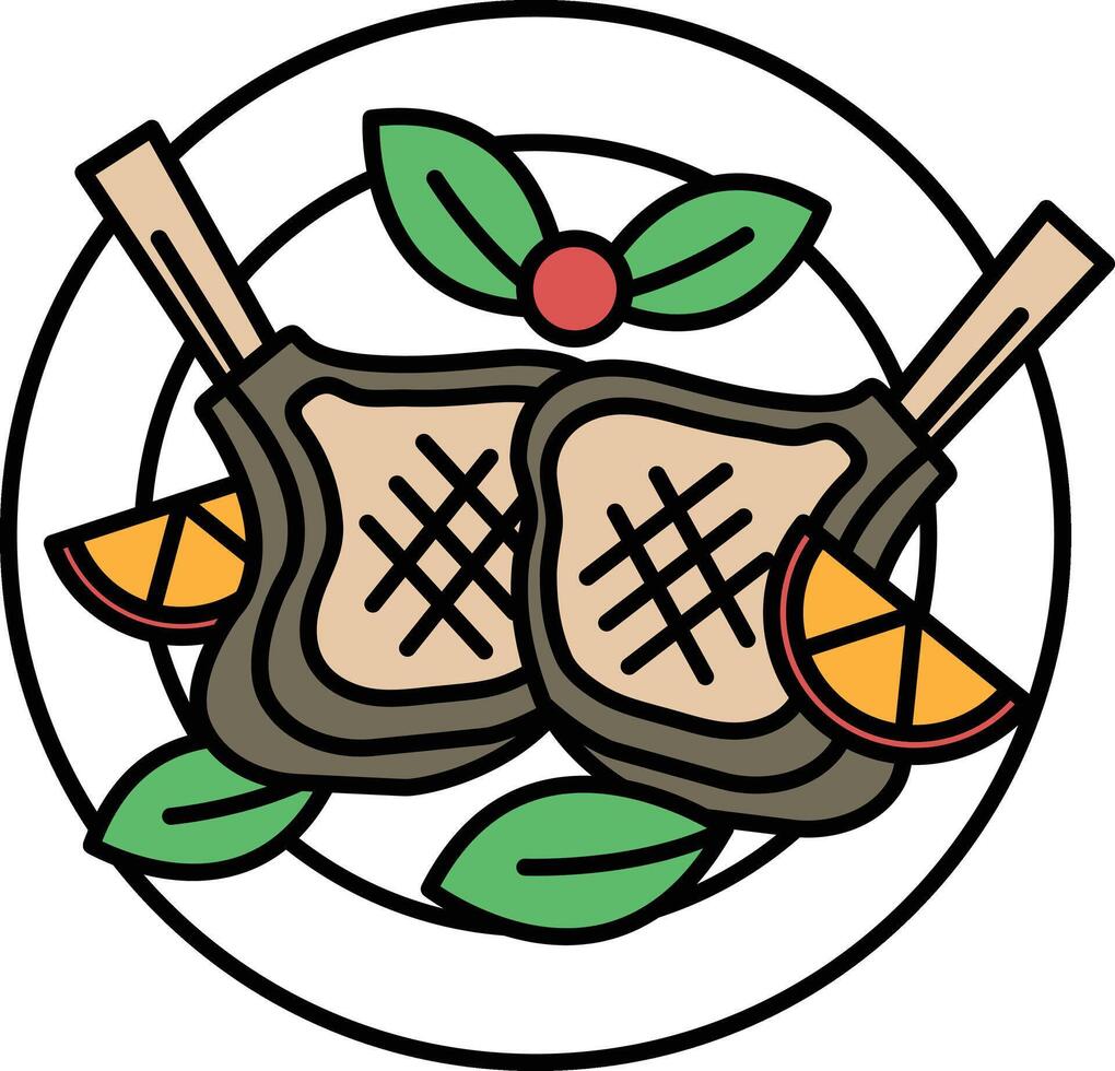 Illustration of roast lamb in line style vector