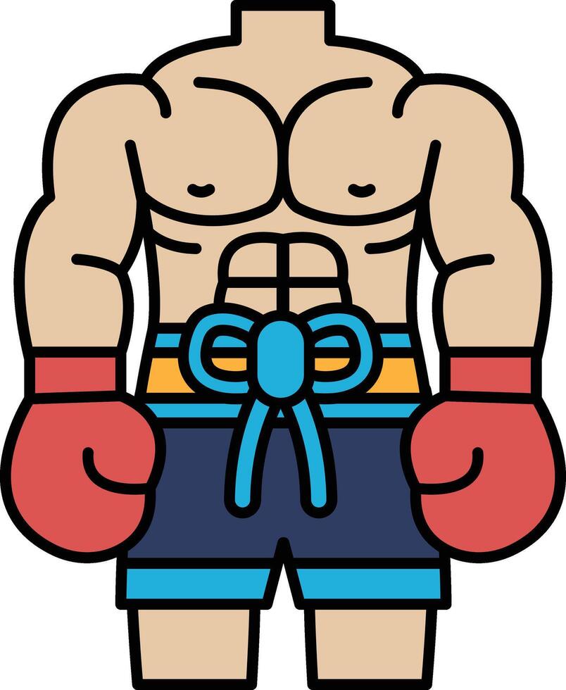 A cartoonish drawing of a man with a boxing glove and shorts on vector