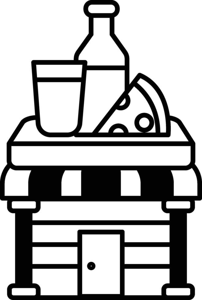 A cartoon drawing of a pizza shop with a glass of milk vector