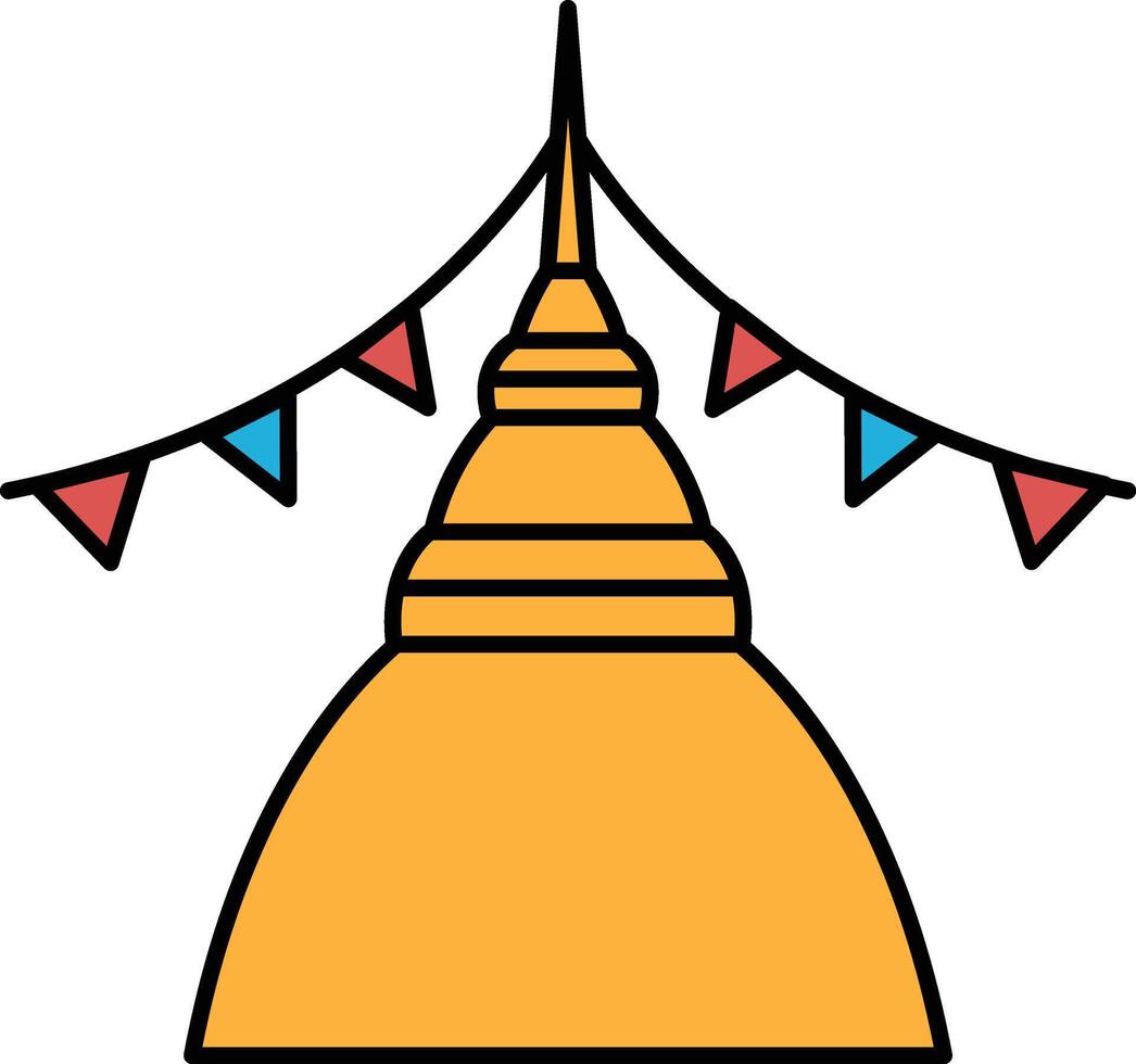 A yellow building with red and blue flags hanging from the top vector