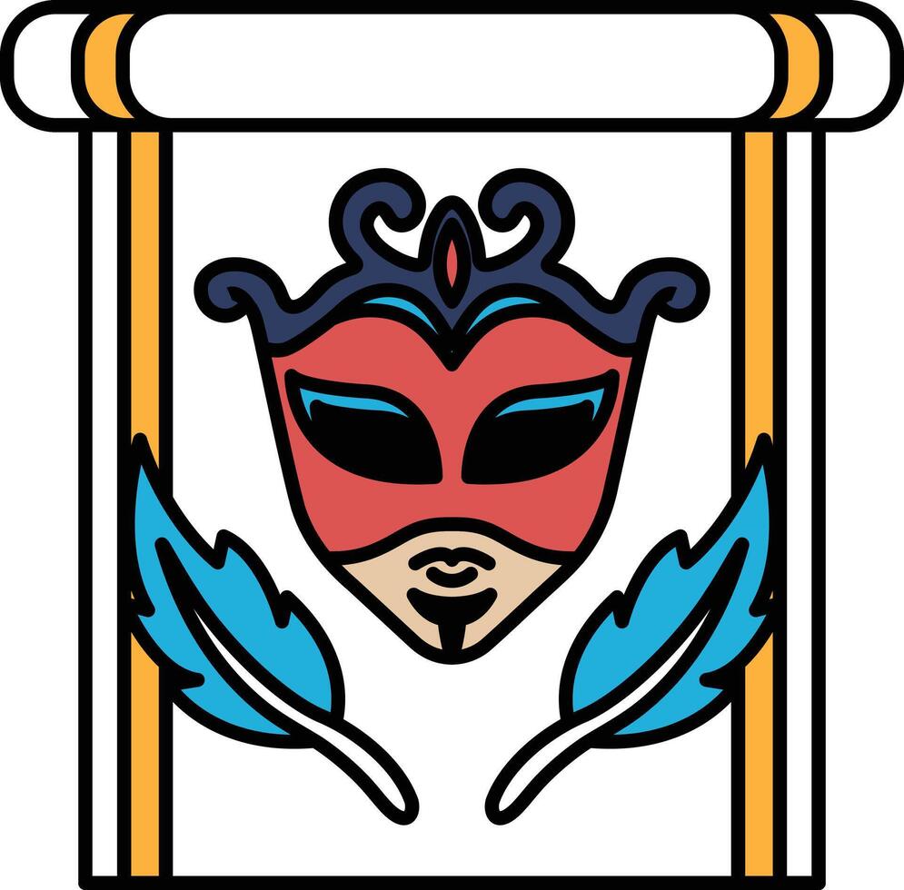 A mask with feathers and a red heart on it vector