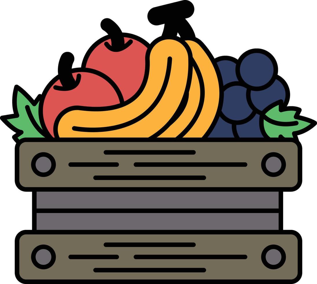 A basket of fruit including apples, bananas, grapes, and blueberries vector