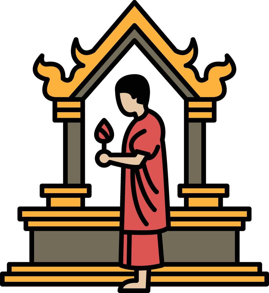 A man in a red robe holding a candle in front of a building vector